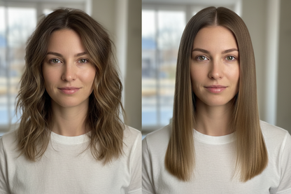 reduce the left side frizzyness a little bit, the straightened part is good